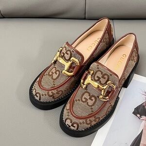 Women's Gucci Brown GG Canvas Horsebit Block Heel Loafers